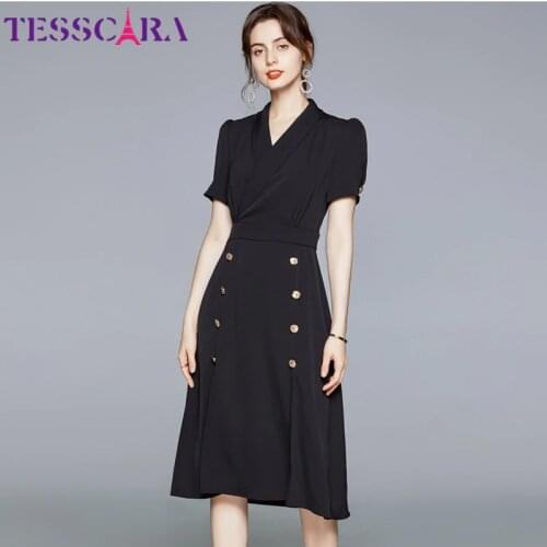 TESSCARA Women Summer Elegant Black Dress Festa High Quality Long Office Lady Party Robe Femme Vintage Designer A-Line Vestidos