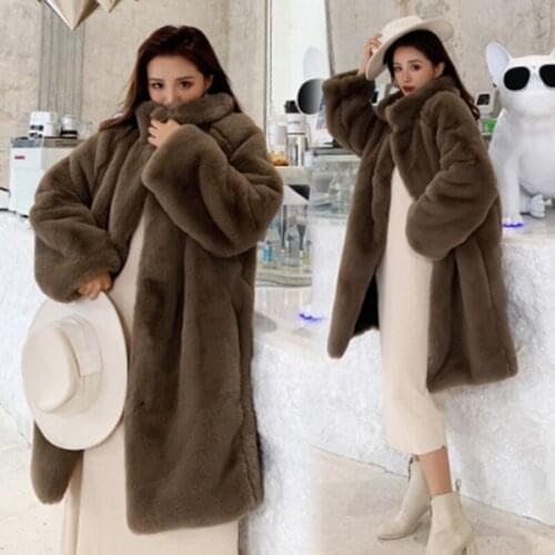 2019 High Quality Design Womens Winter fur warm Coat long-sleeve faux Mink Hair Runway Coat Fashion Thicken loose outerwear