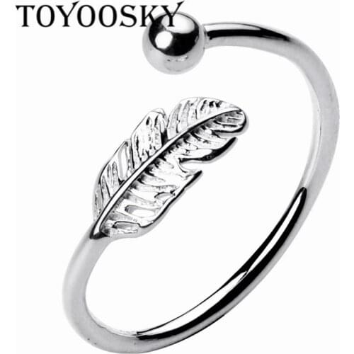 1 Pcs 925 Sterling Silver Leaf Ring Sweet Cute Simple Ring Opening Feather Tail Ring Size Adjustable Woman Finger Rings Jewelry