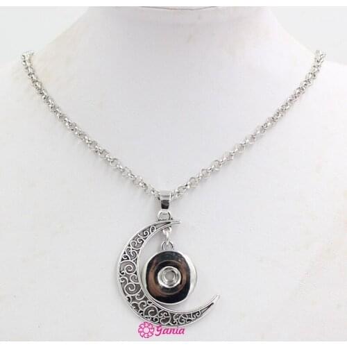 10PCS/Lot DIY Wholesale 18mm Metal Button Necklace,Vintage Bohemia Style Moon Pendant with 18mm Button Necklace Bijoux collier