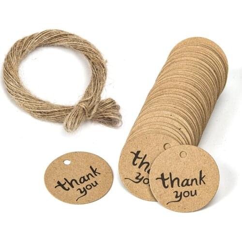 100 Pcs/pack Brown Round 'thank You' Tags for Wedding Party Decoration Tags Packaging Hang Thank You Paper Tags Stationery