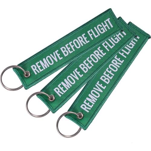 13*3CM Fashion Remove Before Flight Tags Keychain Keyring Rectangle Polyester Embroidery Message Multicolor