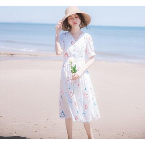 2019 Fashion Casual High Waist Fairy Sweet Dress Floral Tens Girls Mid-Length Party Beach Dresses
