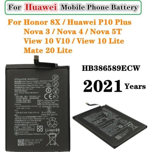 3750mAh HB386589ECW Battery For Huawei P10 Plus Mate 20 Lite Honor 8X View 10 Lite Nova 5T/3 /4 COR-L29 COR-AL00/10 COR-TL10