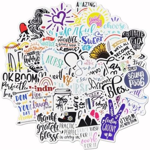 50PCS/set Inspirational English Phrases Sticker Waterproof For Luggage Suitcase Laptop Phone Motorcycle Styling Graffiti Sticker