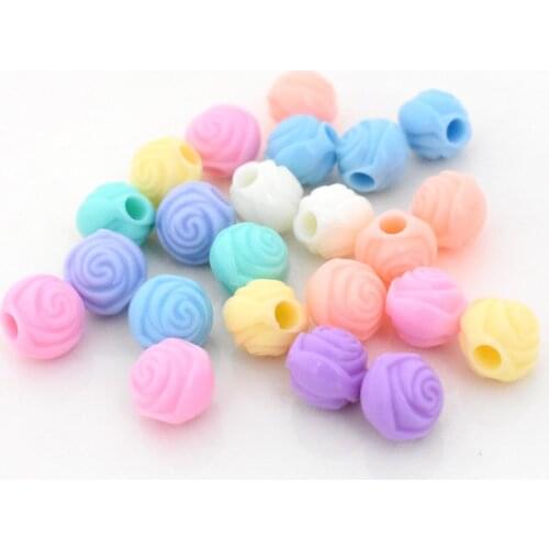 50pcs/lot 11.7x11x10.2mm Mixed Candy Colors Acrylic Flower Round Beads Childrens beaded toy DIY Handmade Jewelry Accessories