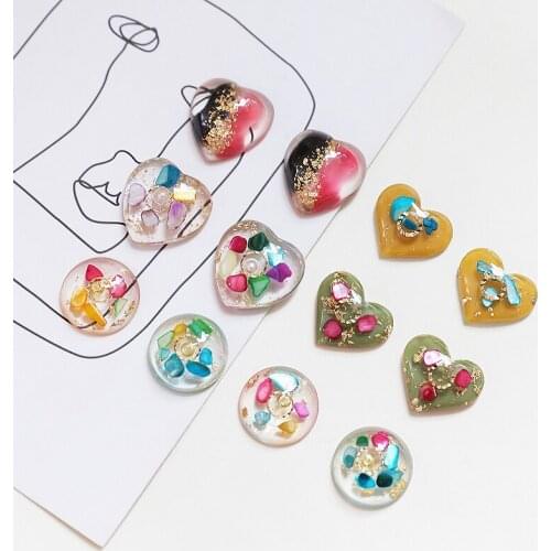 6pcs Elegant retro Ladies Earrings inlaid gold leaf color cracked shell transparent love resin patch Pendant Jewelry accessories