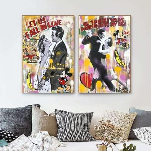 Canvas Painting Abstract Disney Banksy Mickey Minnie Mouse Street Graffiti Art Posters and Print Wall Art Picture for Home Decor