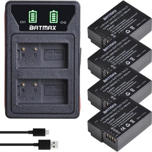 4X DMW-BLC12 BLC12E DMW BLC12 Battery + LED USB Dual Charger for Panasonic Lumix FZ1000 FZ200 FZ300 G5 G6 G7 GH2 GX8