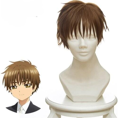 Anime Card Captor Sakura CLEAR CARD LI SYAORAN Cosplay wig 30cm Short Straight Synthetic Hair Wig + Wig Cap