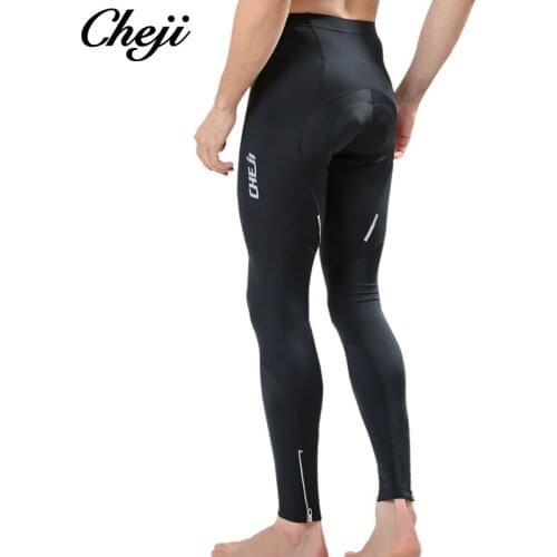 CHEJI Men Spring Autumn Cycling Pants Mtb Road Bicycle Padded Breathable Bike Long Pants Black Tights Lycra