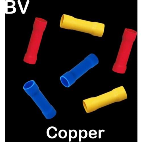 BV0.75 BV1.25 BV2 BV3.5 Red Yellow Blue Black PVC Insulated Copper Tube Sleeve Wire Joint Butt Splice Connector Crimp Terminal