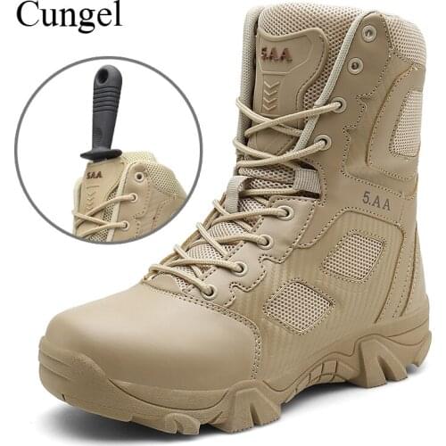 Cungel Hot Sale Mens Big Size 39-47 Boots Wear-resisting Non-slip Army Boots Men Waterproof Outdoor Climbing Hiking Boots Men
