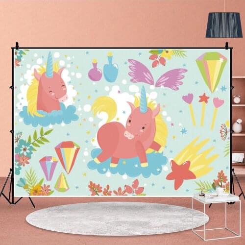 Colored Little Unicorn Cute Background Baby Shower Custom Photo Vinyl Studio Cartoon Birthday Party Wall Decor Backdrop Banner