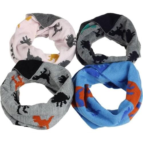 3M-8T Kids Scarves Winter Warm Children Scarf for Boys Girls Cartoon Dinosaur Knitted Scarf Collar Neck Ring Apparel Accessories