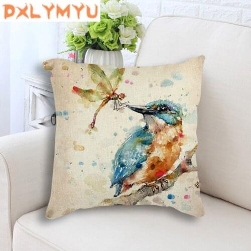 Throw pillow cushion cover watercolor bird dandelion flower owl seahorse office lumbar pillow sofa cushion pillow case cover
