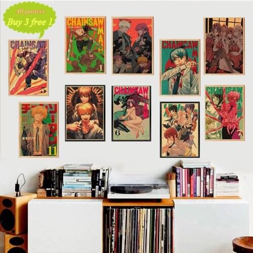 Anime Chainsaw Man Kraft Paper Posters Retro Painting For Home Decor living wall Room Bar Bedside Background