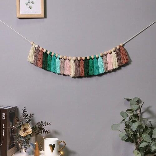 Hand Woven Tapestry ,Boho home Decor, Wood Beads, Macrame, Wall Hangings, Ornament, home Decor,Rainbow Tassel Girls Decor room