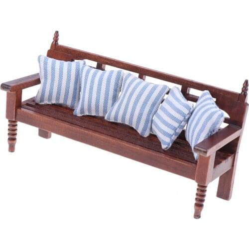 Hot sale 1:12 Miniature Doll House Wooden Sofa with 5 Pillows For Dolls Children