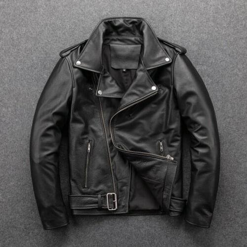GU.SEEMIO Classical Motorcycle Jackets Men Leather Jacket 100% Natural Calf Skin Thick Motor Jacket Winter Cowhide Coat
