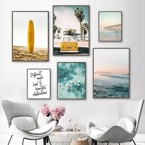 Modern Travel Scenery Art Canvas Painting Nordic Seaside Trees Poster Home Room Decoration Picture Beach Surf Wall Decor FJ013