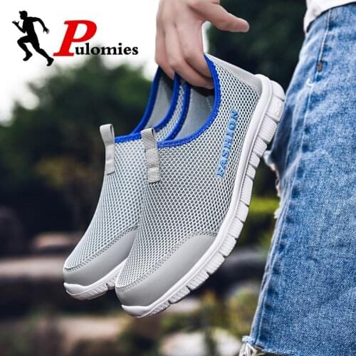 PULOMIES 2020 Summer Men Casual Shoes Mens Loafers Breathable Mesh Sneakers Men Quick Dry Shoes Couple Shoes Size 46