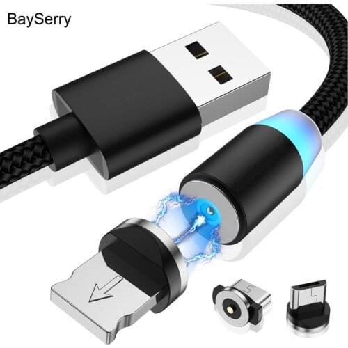 BaySerry LED Magnetic Charger Cable Micro USB Type C Cable Fast Charging Wire For Samsung S21 Xiaomi For iPhone 12 11 Pro USB C