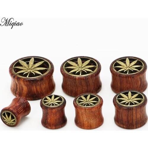 Miqiao 2pcs 8mm-20mm Piercing Jewelry Hollow Wood Auricle Ear Expander Hemp Leaf Double-sided Horn Rod Hot Sale