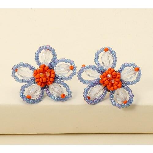 Fashion Korean Handmade Bead Flower Stub Earrings Sweet Cute Colorful Earrings for Women 2021 Trendy Jewelry