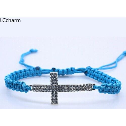 Fashion Religion Cross Charm Bracelet For Men Women Red Cord Rope Weave Bracelets Bangle Jewelry Gift