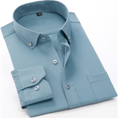 Mens white long sleeve shirt Business casual solid color slim shirt 2021 spring and autumn new 10 colors to choose