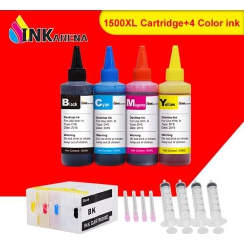 INKARENA 4 Bottle Printer Ink Refill Kit + PGI1500 XL Refillable Ink Cartridge For Canon PGI 1500 XL MAXIFY MB2350 MB2750