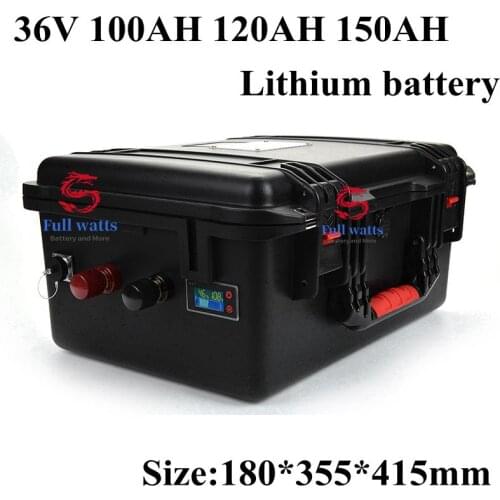 Fishing Boats 36V 120Ah 100Ah 150Ah Lithium Li Ion Battery Pack with BMS Rechargeable for 2000w 3500w Power Tools+10A Charger