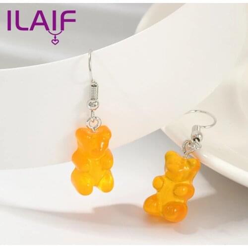 1 Pair Of Creative Cute Mini Bear Candy Color Earrings Minimalist Cartoon Design WomenS Earrings Romantic Jewelry Gifts