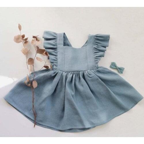 Baby Girls Clothes Summer Dress Flying Sleeve Newborn Infant Dresses Cotton Linen cotton Dress Toddler Strap Dress