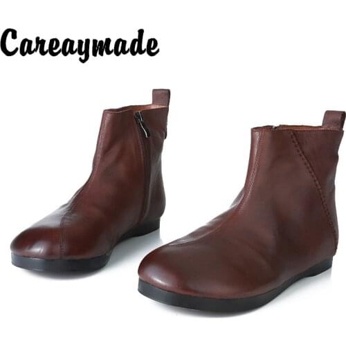 Careaymade-Autumn Forest Vintage hand-made Genuine leather womens boots flat Knight boots short boots top layer single boots