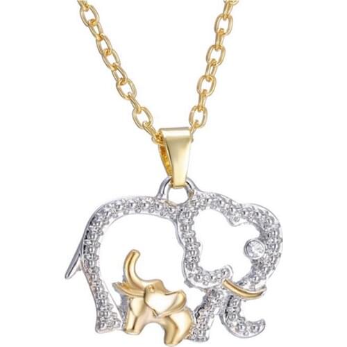 Elephant with Baby Pendant Necklaces Jewelry for Mother Hot Gold Silver Plated Crystal Animal Mothers Day Christmas Gifts