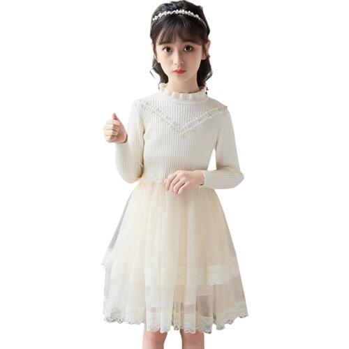 Dress Girl Lace Floral Dress For Girl Spring Autumn Children Sweater Dress Casual Style Costumes For Girls