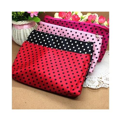 Rectangle shaped Dots pattern Portable Cute Multifunction Beauty Travel Cosmetic Bag Makeup Case For Women