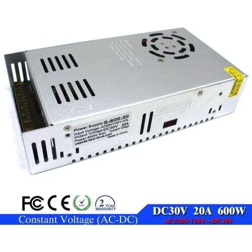 Regulated DC Power Supply 30V 20A 600w Led Driver Transformer 110V 220V AC to DC30V For Strip Control Switch Display CNC CCTV