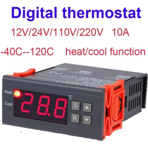 Digital thermostat Temperature controller aquarium thermal regulator for incubator heat/ cool 10A 12V/24V/110V/220V --40C--120C