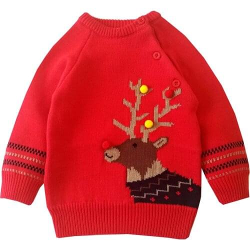Christmas Sweater Children Autumn Winter Clothes 2021 New Fawn Casual Cotton Soft Button for Boy Knitted for girls Baby Sweater