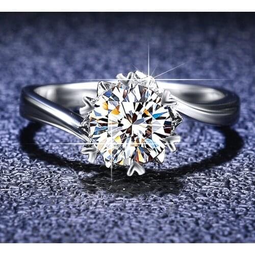 Silver Platinum Excellent Cut Diamond Test Passed 1 Carat D Color Good Clarity Miossanite Snowflake Ring 100% Sivler 925 Jewelry