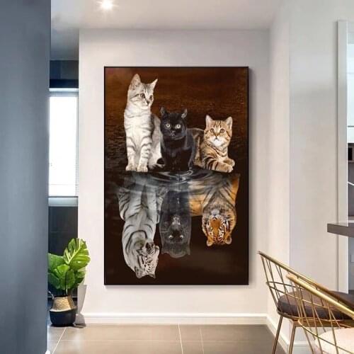 Fantasy Cat Transformation Beast Canvas Painting Wall Art Nordic Posters and Prints Wall Pictures for Living Room Decoration