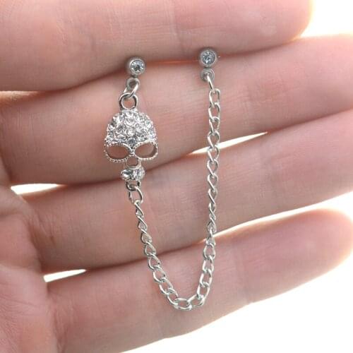Starose 1.2x6mm Clear Rhinestone Skull Long Tassel Earrings Helix Piercing Lobe Earrings Chain Ear Ring Pircing Party Jewelry