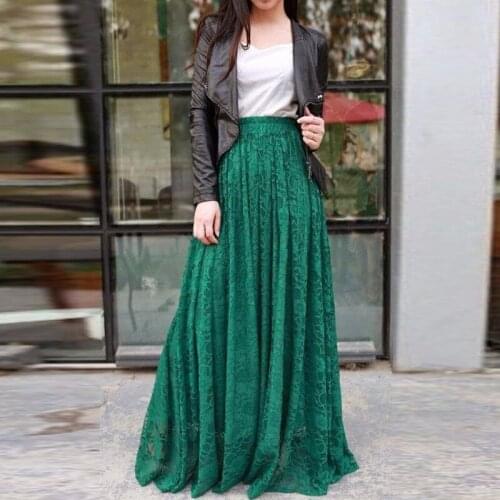 Dark Green Lace Skirt Quality Brand Custom Made A Line Floor Length Long Maxi Skirt Exquisite Women Vestidos Spring Autumn