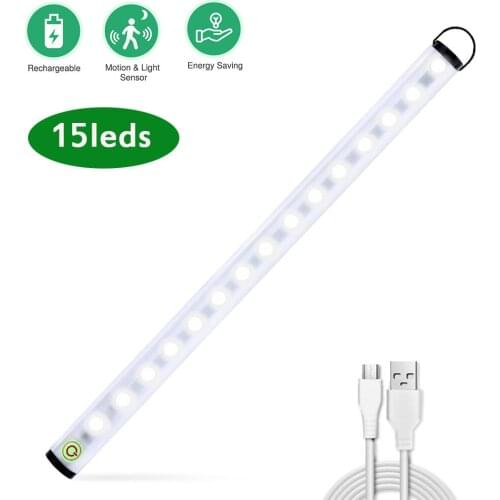 USB Rechargeable 30CM 15 LED Under Cabinet Lighting Touch Control Dimmable LED Closet Night Lampsfor Wardrobe Kitchen Shelf