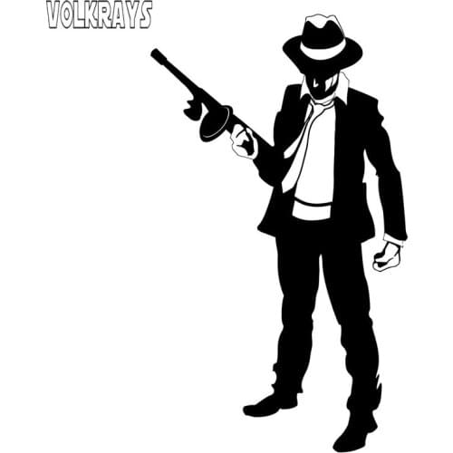 Volkrays Personality Car Sticker Mafia Gangster Gun Bandit Accessories Reflective Waterproof Vinyl Decal Black/Silver,16cm*8cm