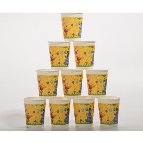 High-quality Disposable Tableware 6Pcs/pack Winnie the Pooh pattern Paper cups Birthday Party Supplies for girls/boys