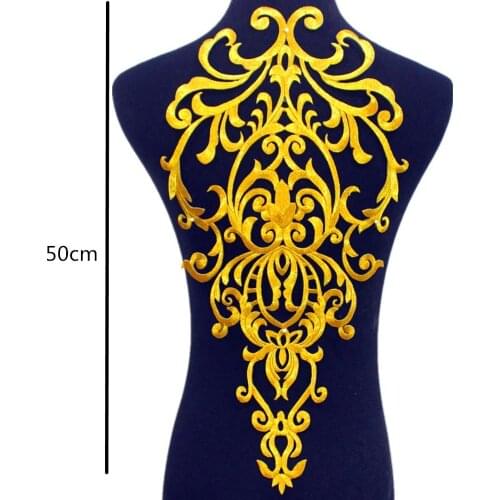 Iron On Gold Appliques Flower Cosplay Costume Fashion Patches Embroidered Garment Trims Gold And Silver 50cm*26cm